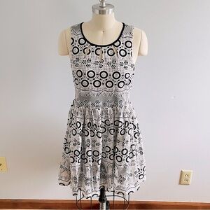 Francesca’s x Alya Eyelet Lace Overlay Fit & Flare Dress-Black White- Size M NWT